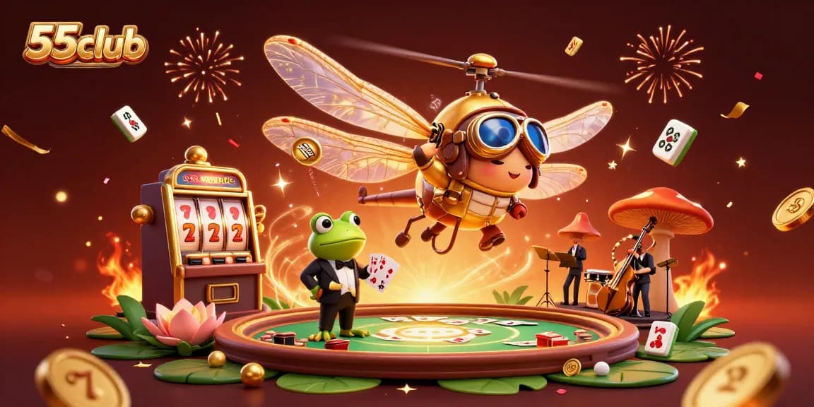 Engage with thrilling gaming at 55club featuring a lively casino illustration.