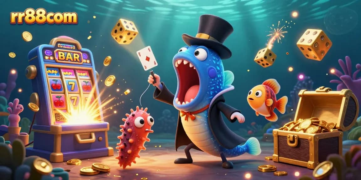 Experience thrilling jackpots with rr88com’s vibrant underwater casino illustration featuring exciting game elements.