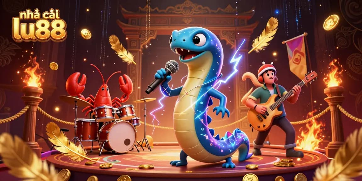 Dynamic scene with nhà cái lu88 performers lighting up an underwater casino stage, featuring vibrant characters and rich gaming elements.