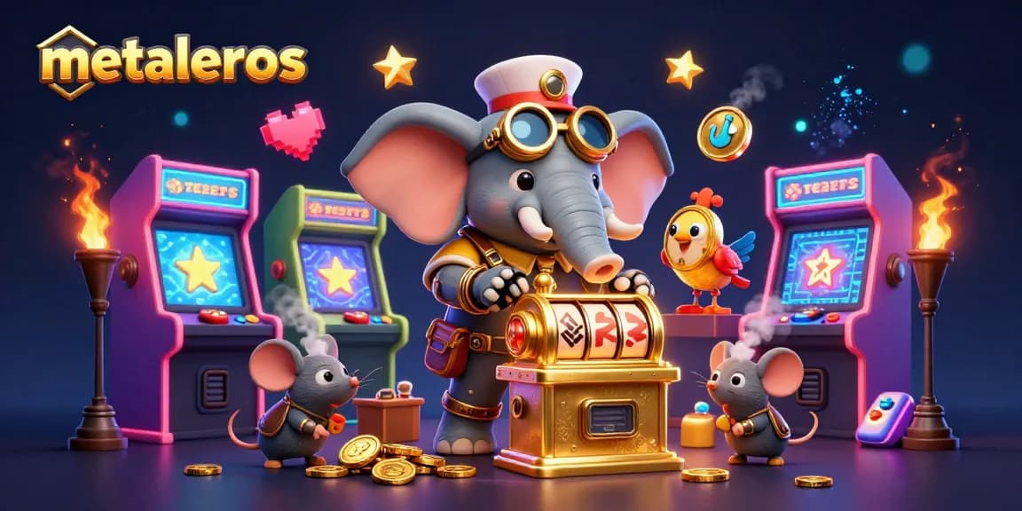 Gambarkan metaleros yang berani menang di mesin slot emas dengan karakter steampunk yang menarik.