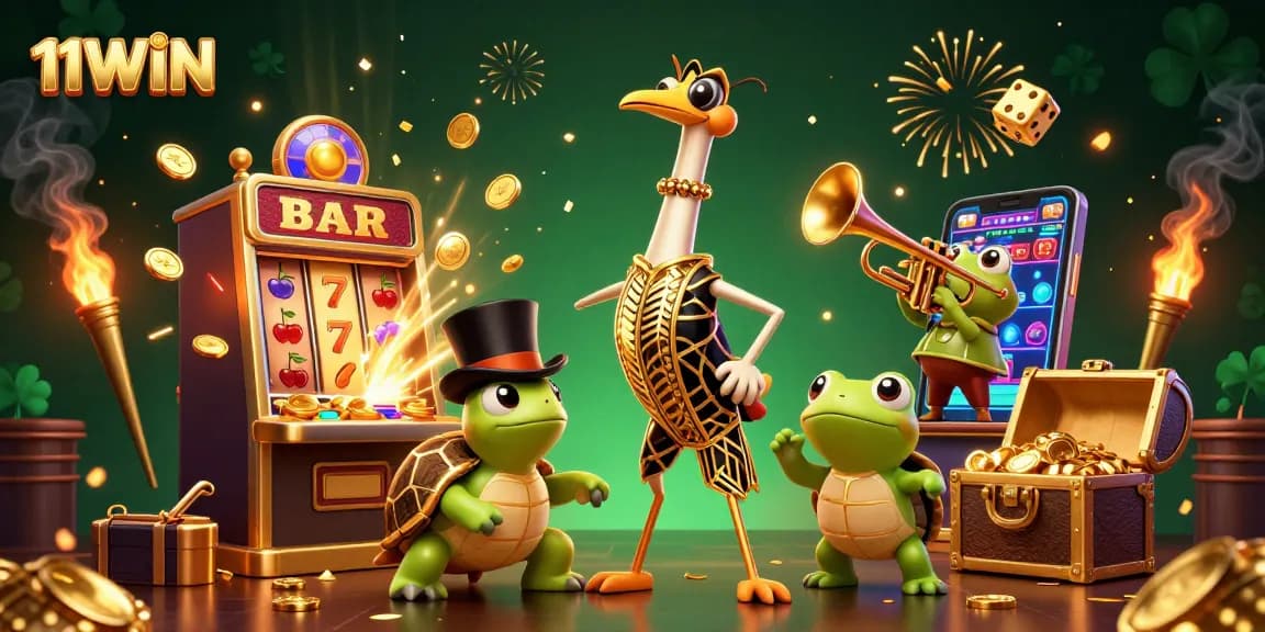 Experience thrilling wins with 11WIN at the vibrant casino scene featuring a dynamic 3D circus.
