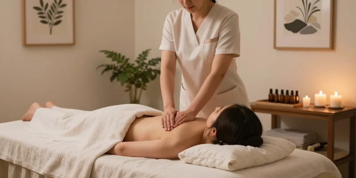 Relaxing wellness environment for 영등포출장안마 with therapist and soothing decor