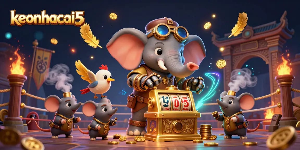Spin the golden slot machine with keonhacai5 while engaging in a steampunk casino adventure.
