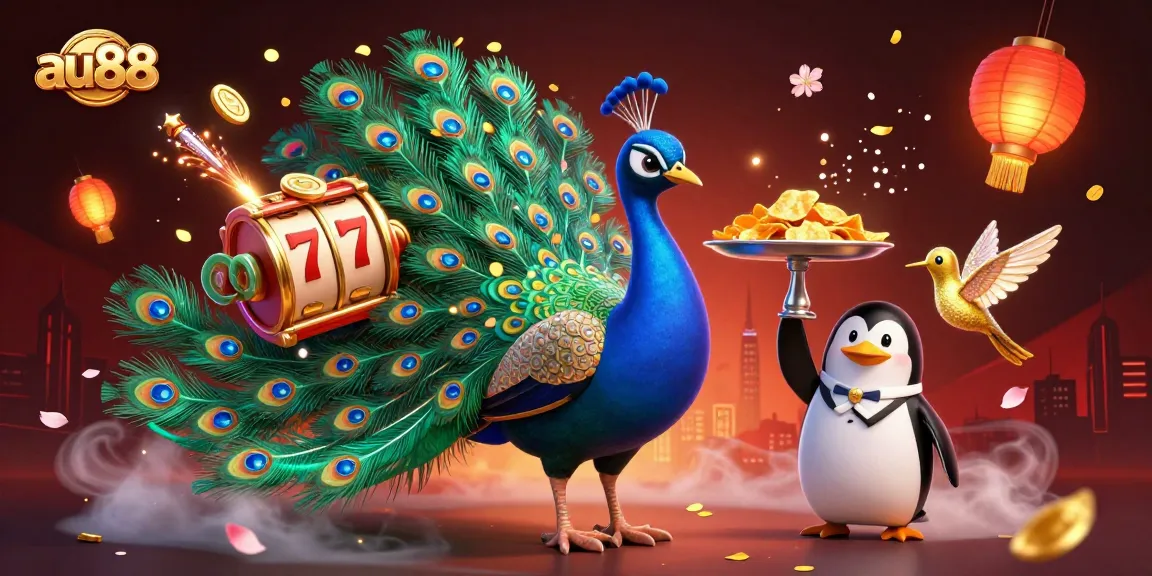 Experience enchanting gameplay at au88 with a vibrant scene filled with casino characters and festive elements.