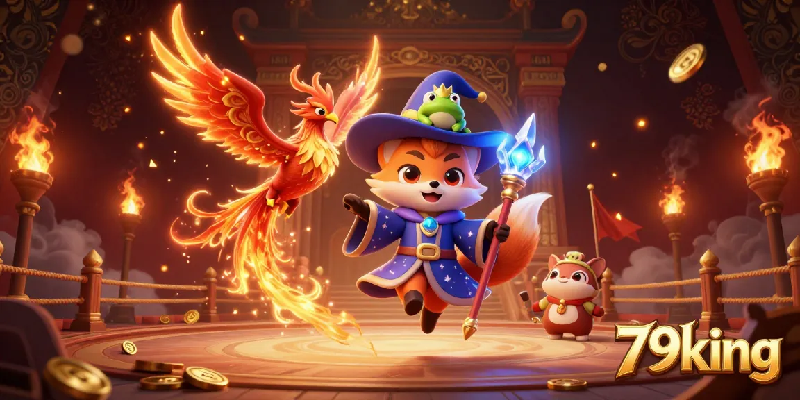 Engage with the thrilling world of 79king as a wizard fox and phoenix illuminate a vibrant casino atmosphere.