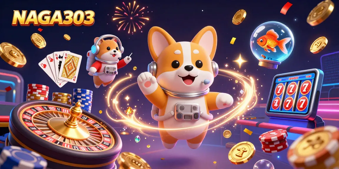 NAGA303 floats casino excitement with a corgi astronaut and magical golden coins