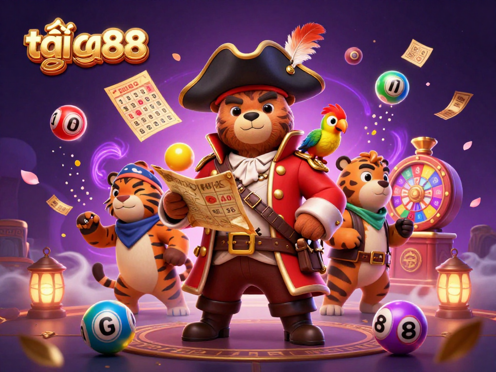Engage in vibrant lottery fun with tải go88 as colorful balls bounce around a pirate bear and tiger.