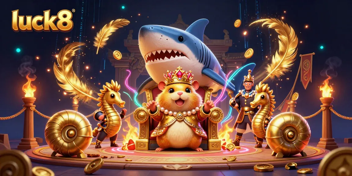 Engage in thrilling luck8 gameplay with the golden hamster king ruling over an epic casino battleground.