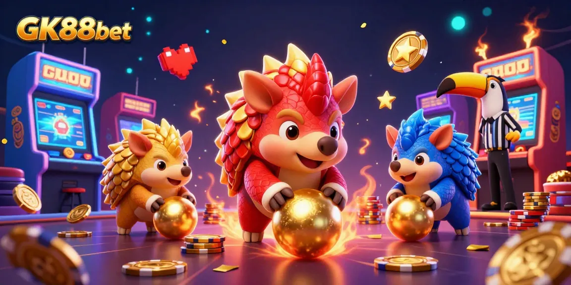 Engaging scene with GK88bet pangolins competing in a vibrant casino game atmosphere.