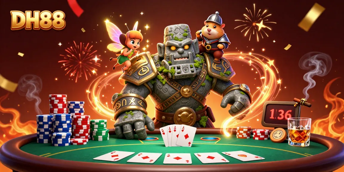 Engage with DH88's thrilling poker scene featuring magical characters and casino elements.