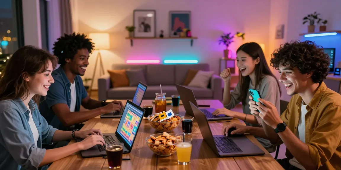 Pengalaman togel online yang seru dengan teman-teman di ruang tamu yang modern, menyenangkan dan penuh semangat.