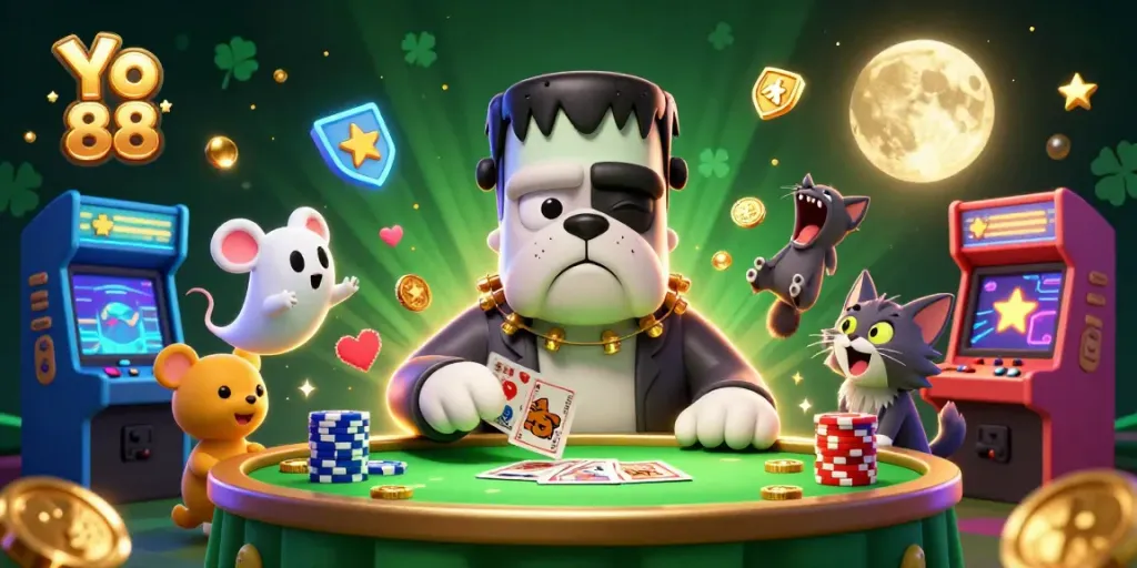 Experience exhilarating gaming at Yo 88 with characters and vibrant casino elements in a captivating scene.