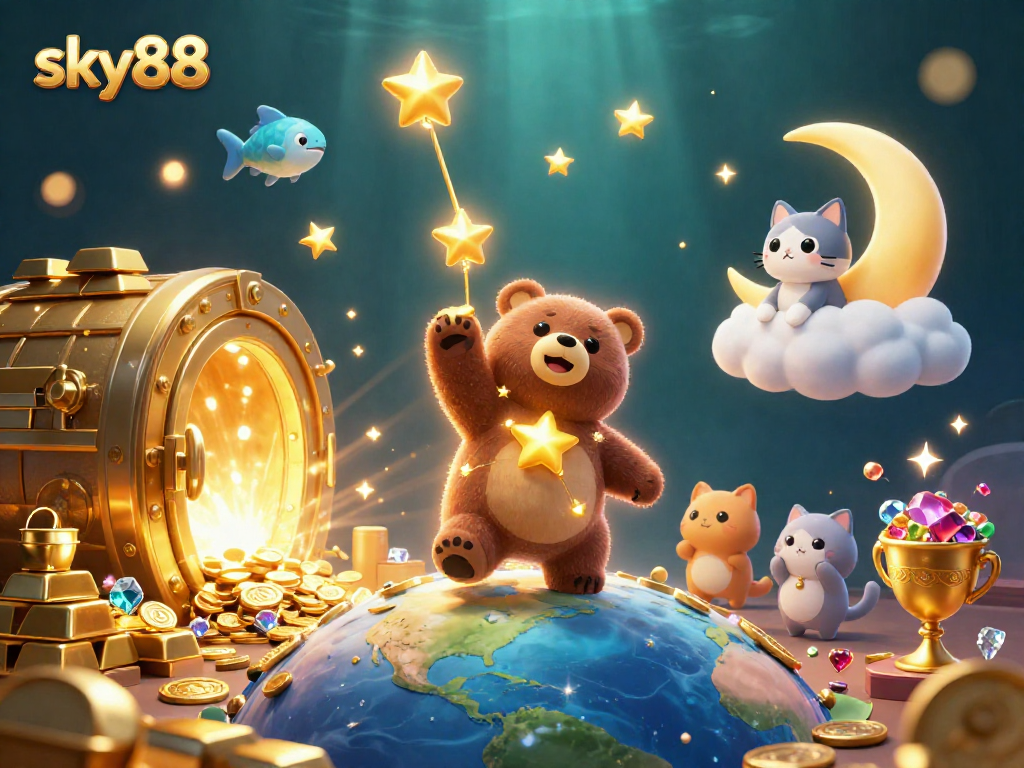 Experience the thrill at sky88 with gold coins flying and treasure vaults bursting open!