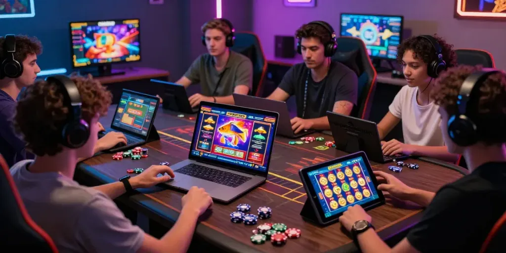 Engaging online gambling scene featuring players enjoying diverse games on https://tx88.br.com/ in a modern setting.
