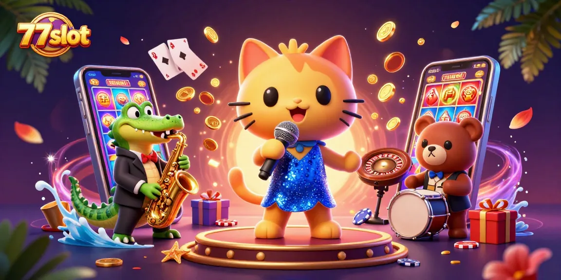 Engage with vibrant 777slot games illustrated by lively characters in a dynamic casino scene.