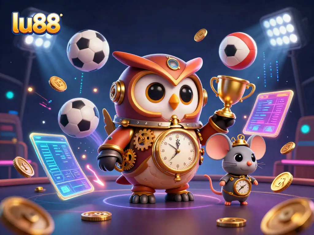 Experience thrilling fun at lu88, featuring a time-traveler owl and vibrant casino elements.