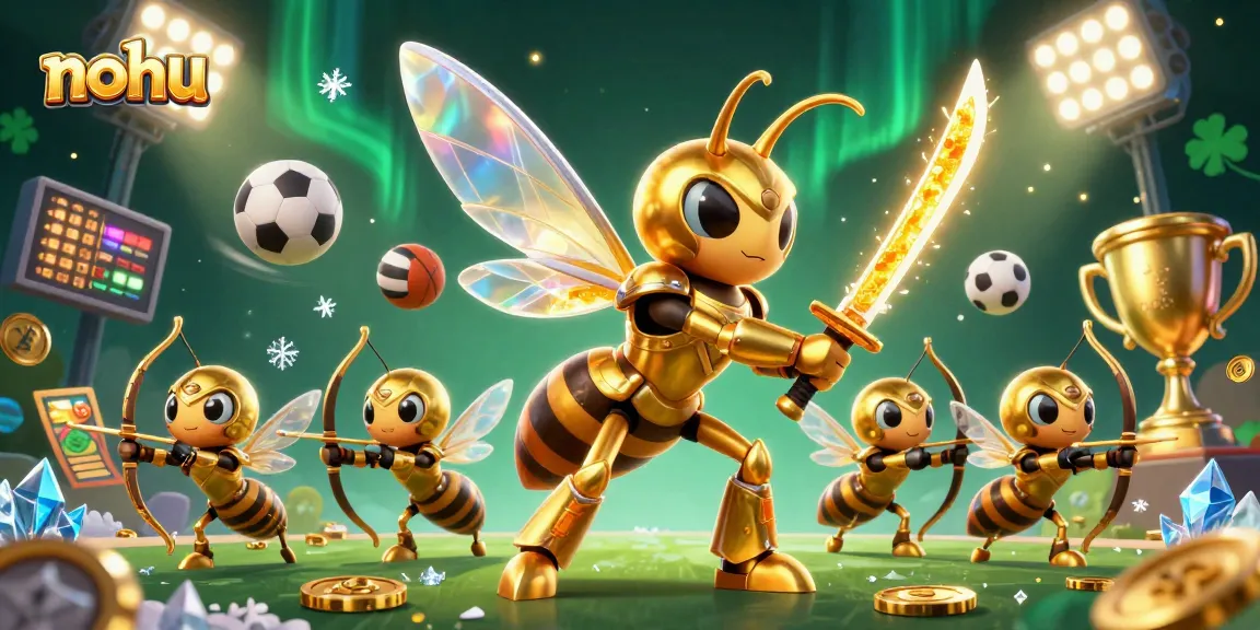 Nohu captures thrilling casino action with a golden hornet and dynamic sports elements.