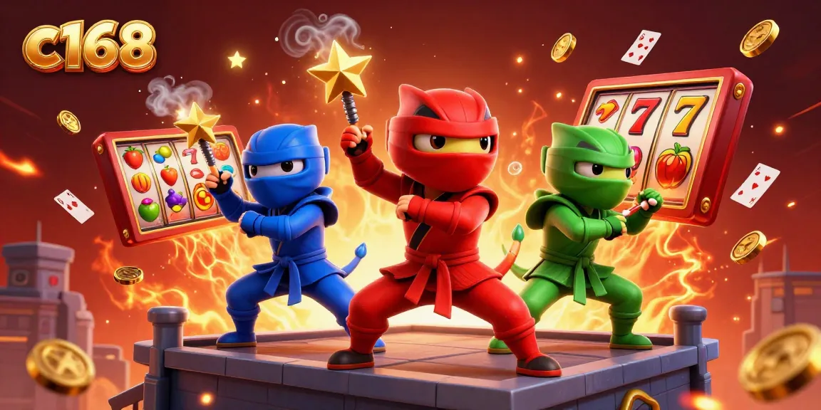 C168's vibrant ninja chameleon team showcases thrilling casino adventures filled with slot reels and jackpot excitement.
