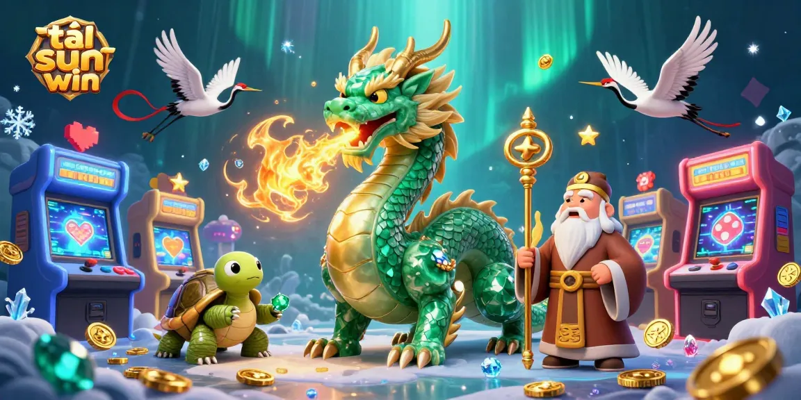 Play and win big at tải sun win with vibrant casino-themed illustration showcasing dragons and lucky elements.