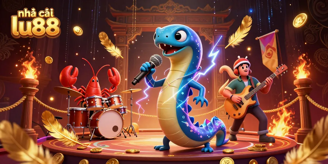 Dynamic scene with nhà cái lu88 performers lighting up an underwater casino stage, featuring vibrant characters and rich gaming elements.