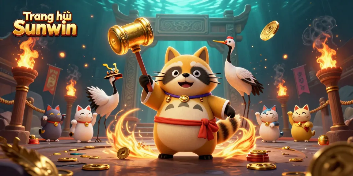 Try your luck at Trang chủ Sunwin with cheerful raccoon and vibrant casino elements in this immersive scene.