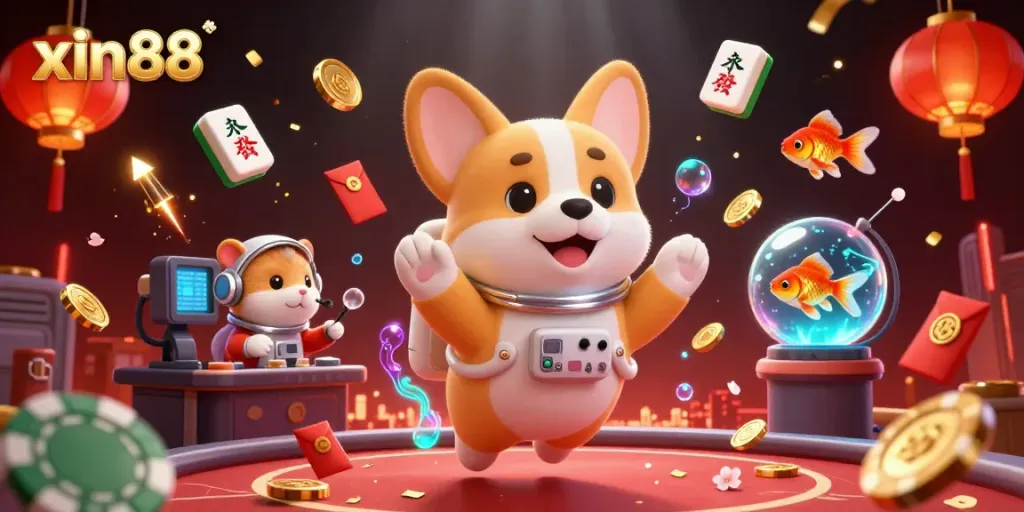 Experience the vibrant world of xin88, featuring 3D gaming elements in a high-energy casino scene.