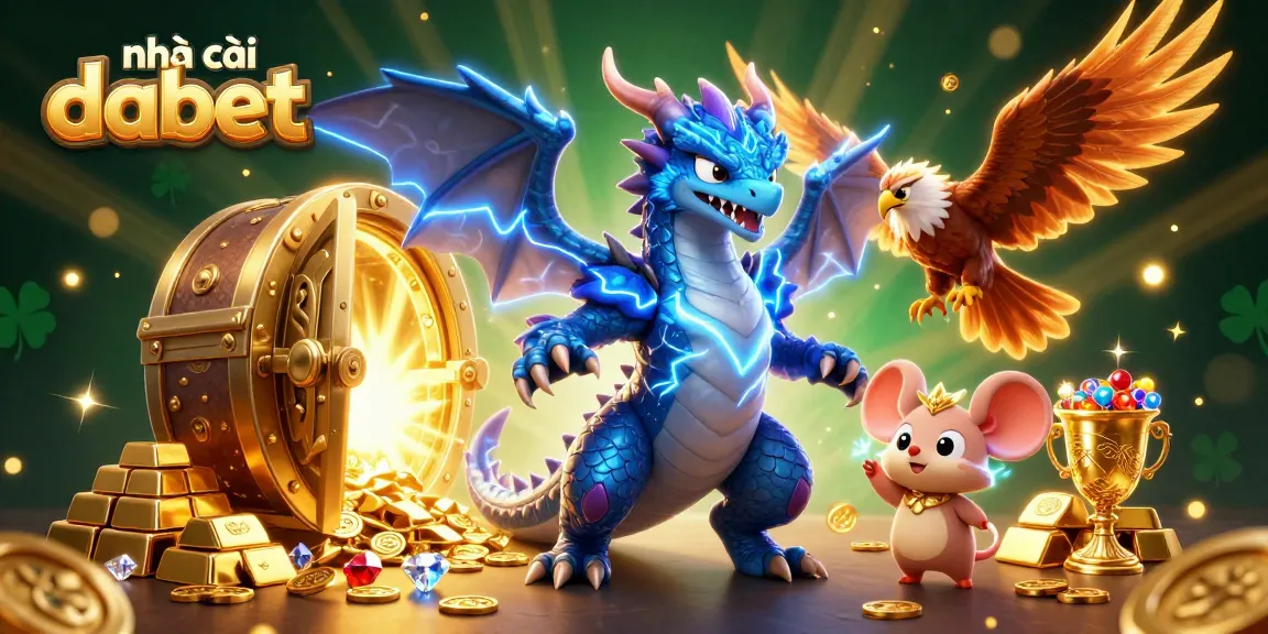 Play exciting games at nhà cái dabet featuring detailed illustrations of dragons, treasures, and vibrant casino elements.