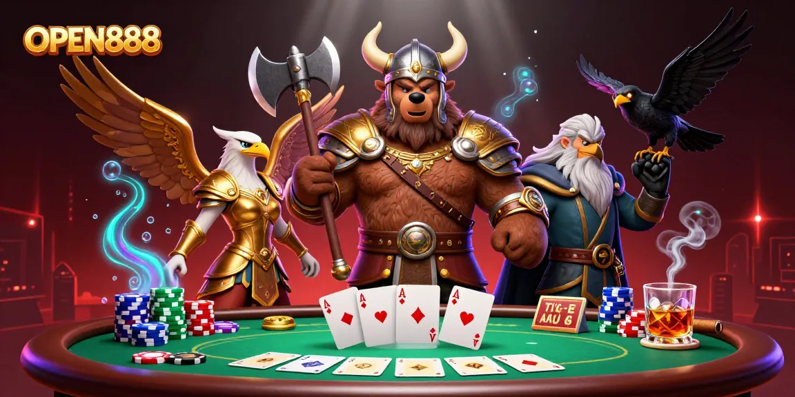 Engage with OPEN888's vibrant casino experience featuring exhilarating poker action and dynamic characters.