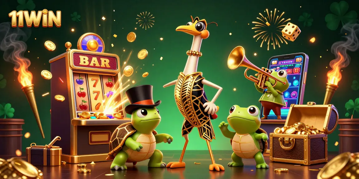 Experience thrilling wins with 11WIN at the vibrant casino scene featuring a dynamic 3D circus.